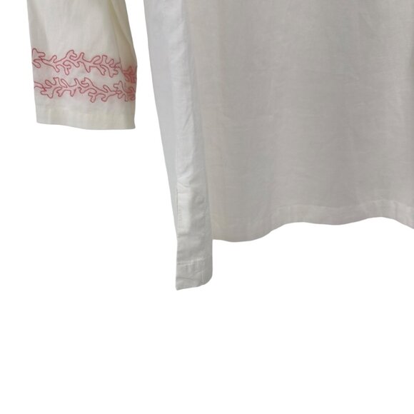 Vineyard Vines Women Ivory Embroidered Tunic Top-3/4 Sleeve SZ Large Soft Cotton - Picture 5 of 13